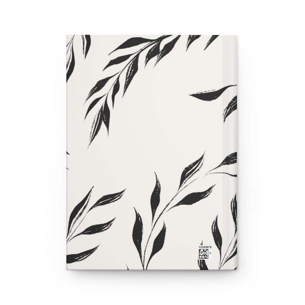 Metanoia Wellness - Black &amp; White Windy Leaves Hardcover Journal - Back View