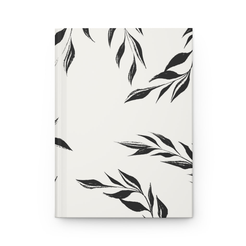 Metanoia Wellness - Black &amp; White Windy Leaves Hardcover Journal - Front View