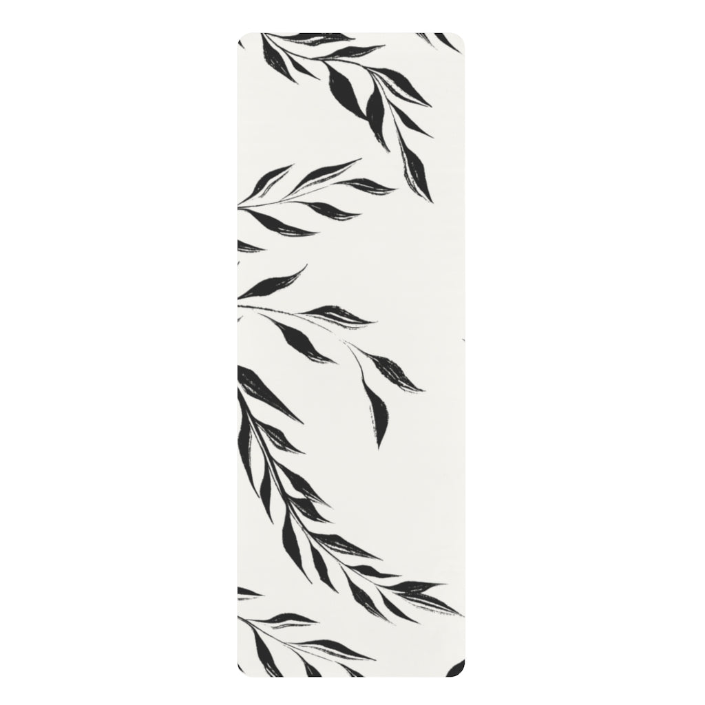 Metanoia Wellness - Black &amp; White Windy Leaves Rubber Yoga Mat - Front View