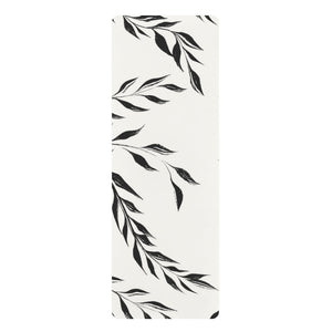 Metanoia Wellness - Black & White Windy Leaves Rubber Yoga Mat - Front View