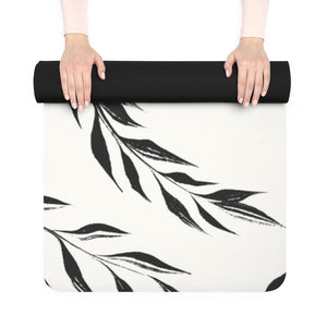 Metanoia Wellness - Black & White Windy Leaves Rubber Yoga Mat - Rolled Up