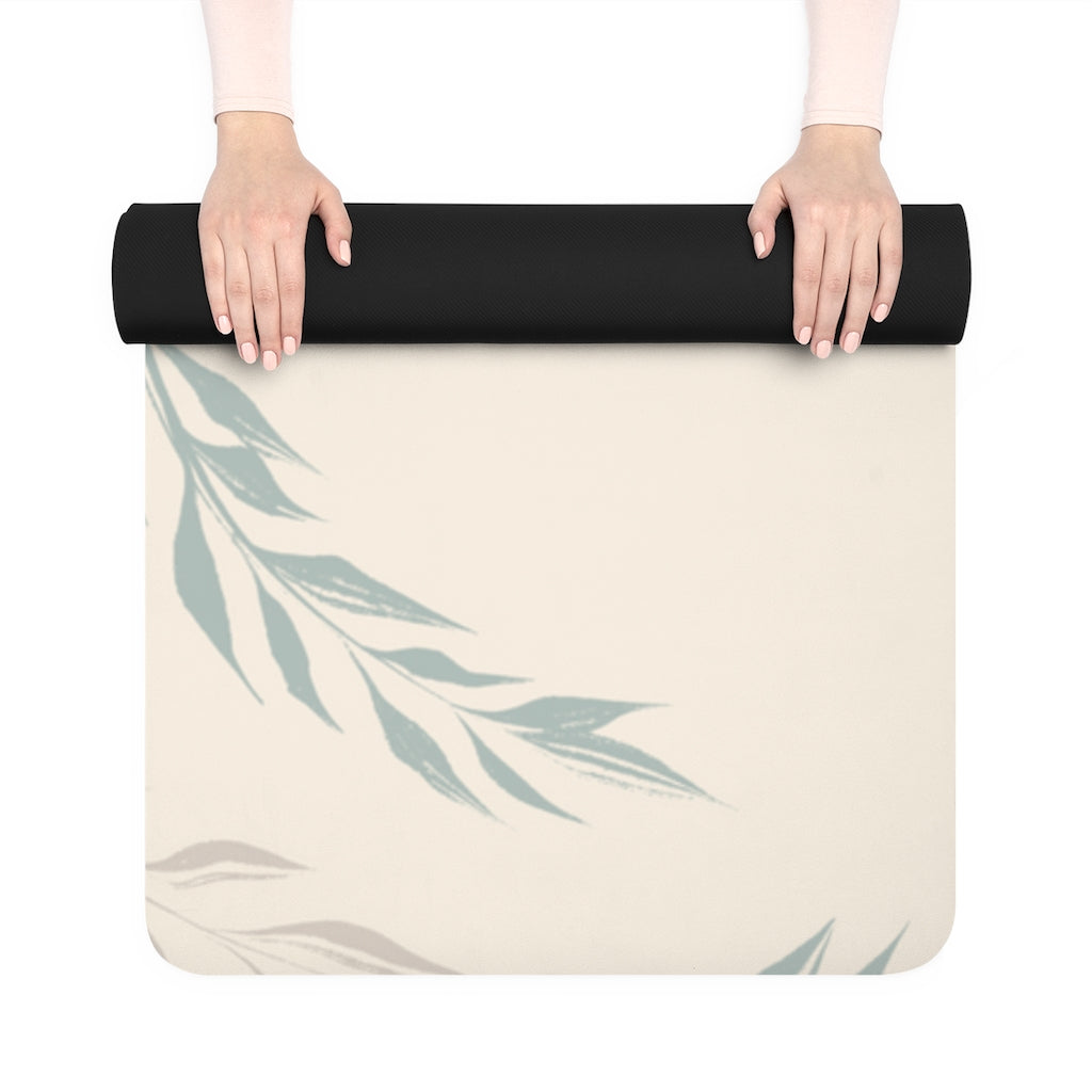 Metanoia Wellness - Ecru Windy Leaves Rubber Yoga Mat - Rolled Up