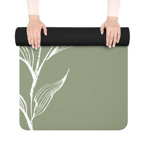 Metanoia Wellness - Olive with White Branch Rubber Yoga Mat - Rolled Up