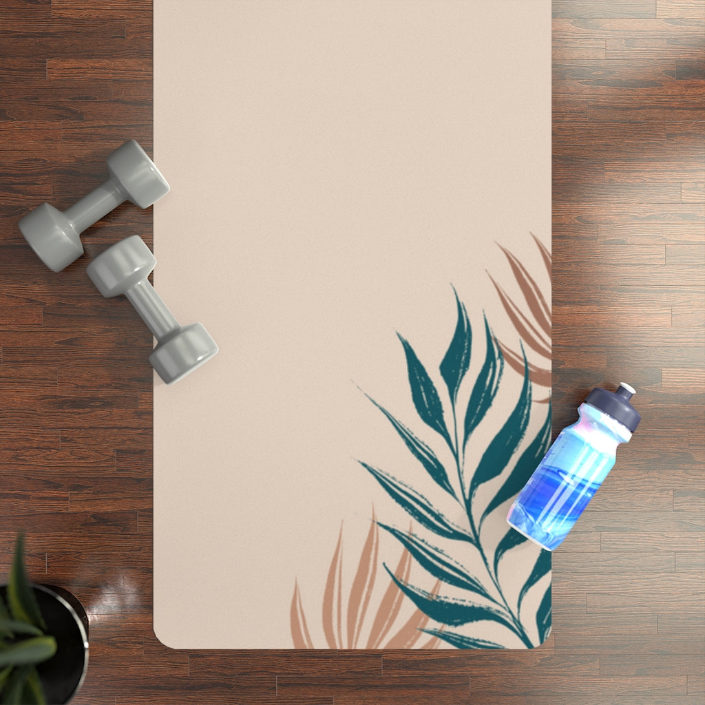 Metanoia Wellness - Salmon &amp; Peacock Palms Rubber Yoga Mat - In Use