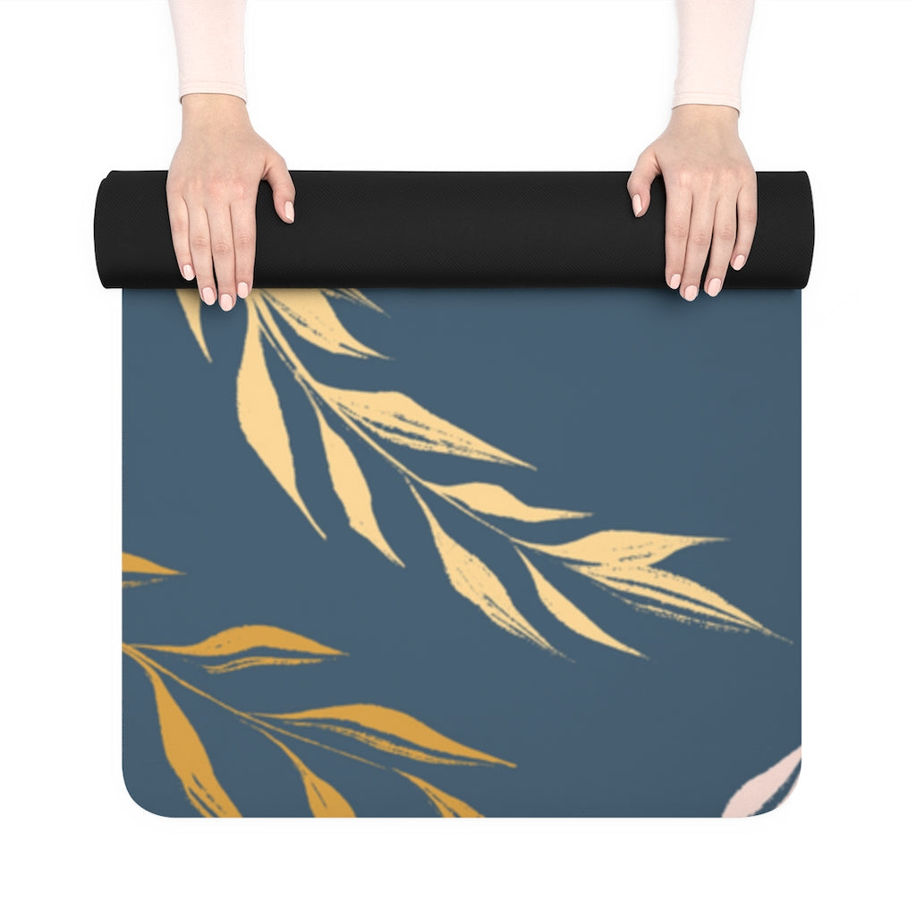 Metanoia Wellness - Seaworthy Windy Leaves Rubber Yoga Mat - Rolled Up