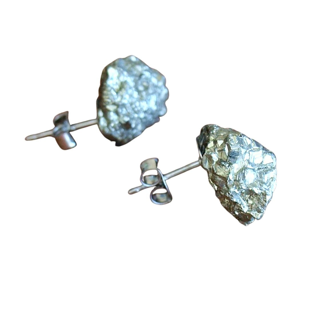 Raw Pyrite Geo Rock Stud Earrings - Metanoia Wellness