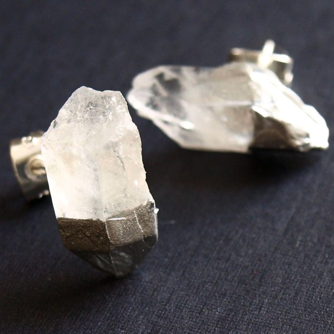 Silver &amp; Raw Quartz Rock Geo Stud Earrings - Metanoia Wellness