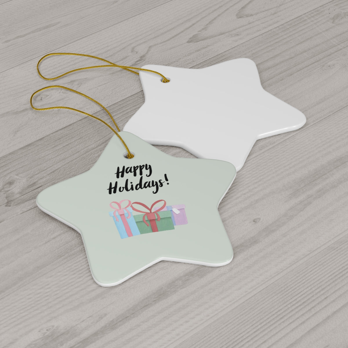 Ceramic Holiday Ornament - Happy Holidays &amp; Presents