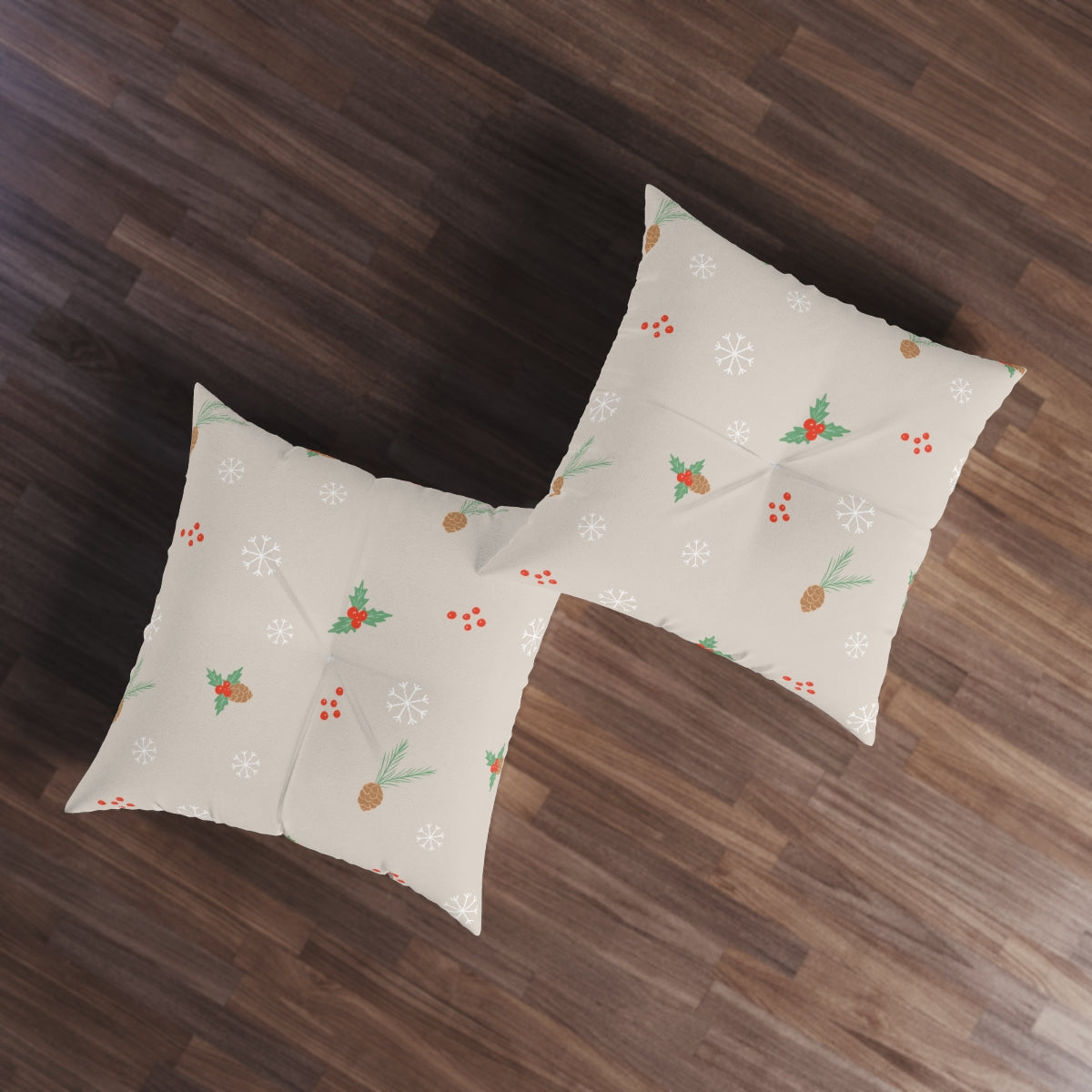 Square Tufted Holiday Floor Pillow - Pinecones &amp; Snowflakes