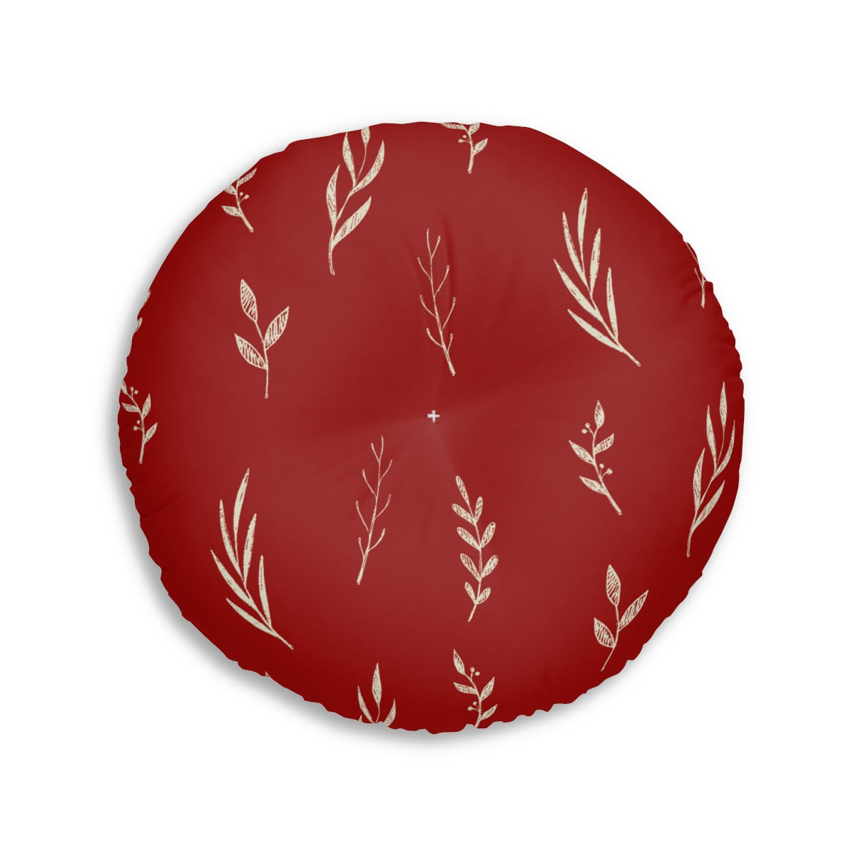 Red Round Tufted Holiday Floor Pillow - White Garland