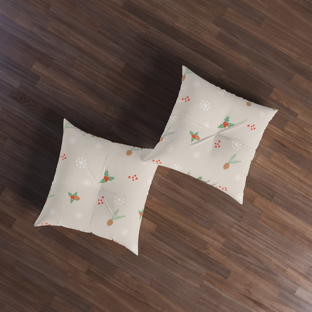 Square Tufted Holiday Floor Pillow - Pinecones &amp; Snowflakes