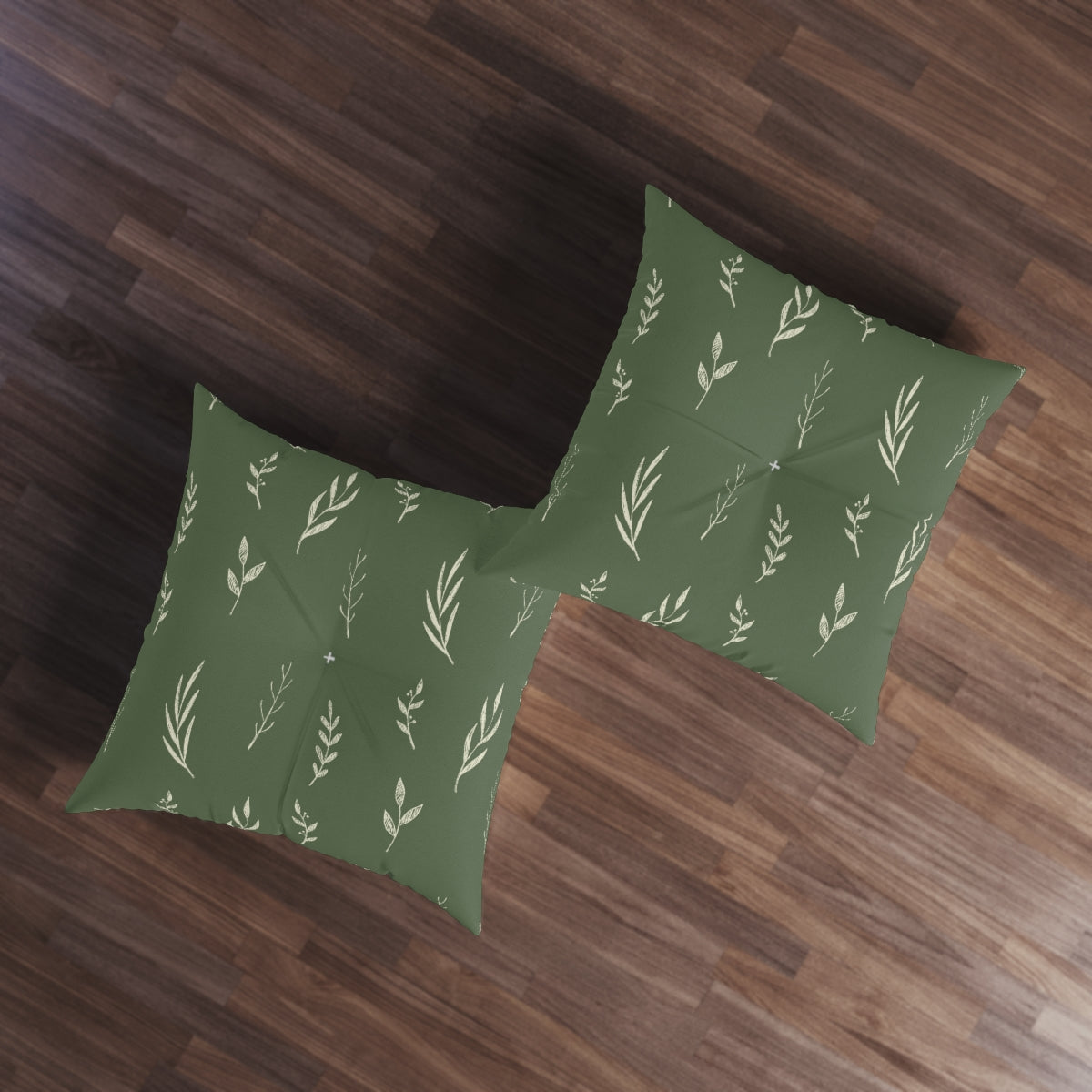 Green Square Tufted Holiday Floor Pillow - White Garland