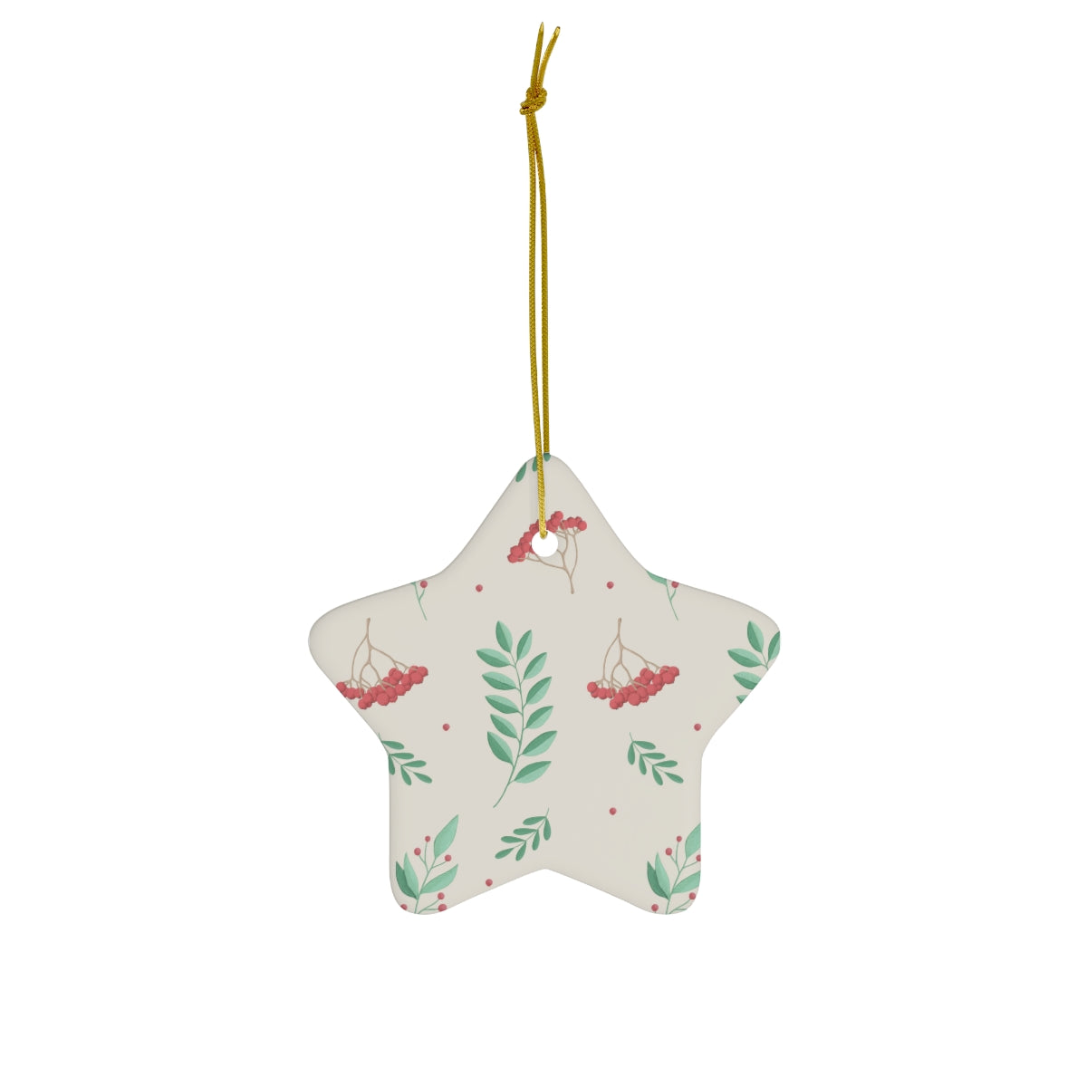 Ceramic Holiday Ornament - Red & Green Holly