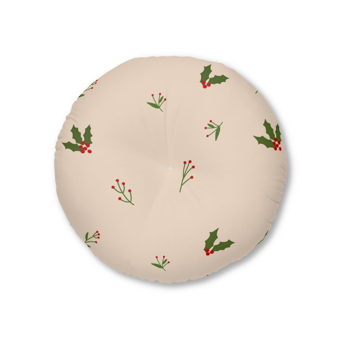 Beige Round Tufted Holiday Floor Pillow - Holly