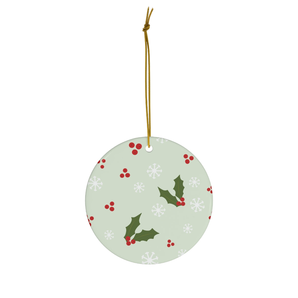 Ceramic Holiday Ornament - Holly &amp; Snowflakes