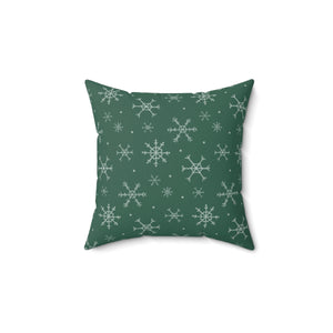 Green Polyester Square Holiday Pillowcase - Snowflakes