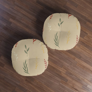 Round Tufted Holiday Floor Pillow - Colorful Garland