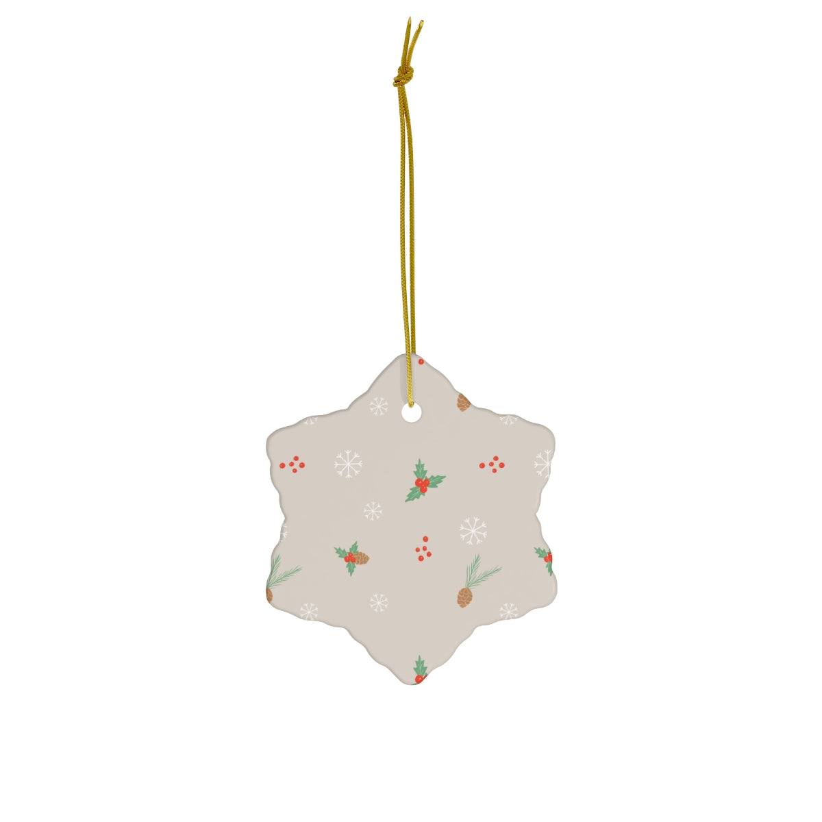 Ceramic Holiday Ornament - Pinecones & Holly