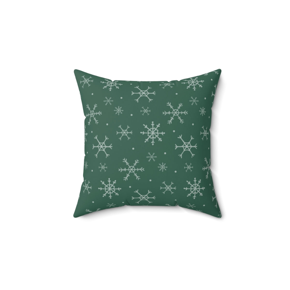 Green Polyester Square Holiday Pillowcase - Snowflakes