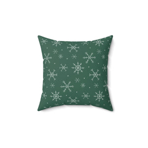 Green Polyester Square Holiday Pillowcase - Snowflakes