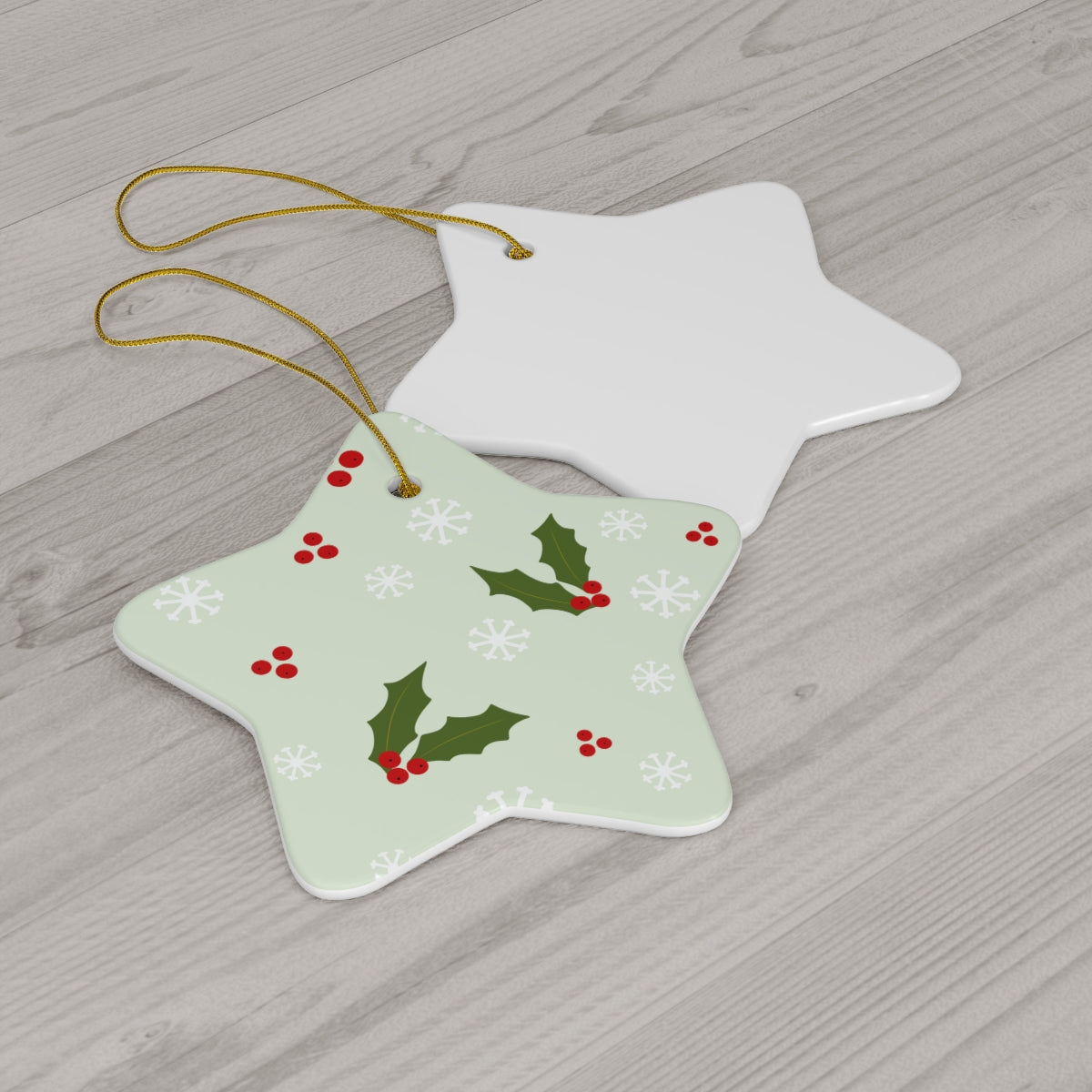 Ceramic Holiday Ornament - Holly &amp; Snowflakes