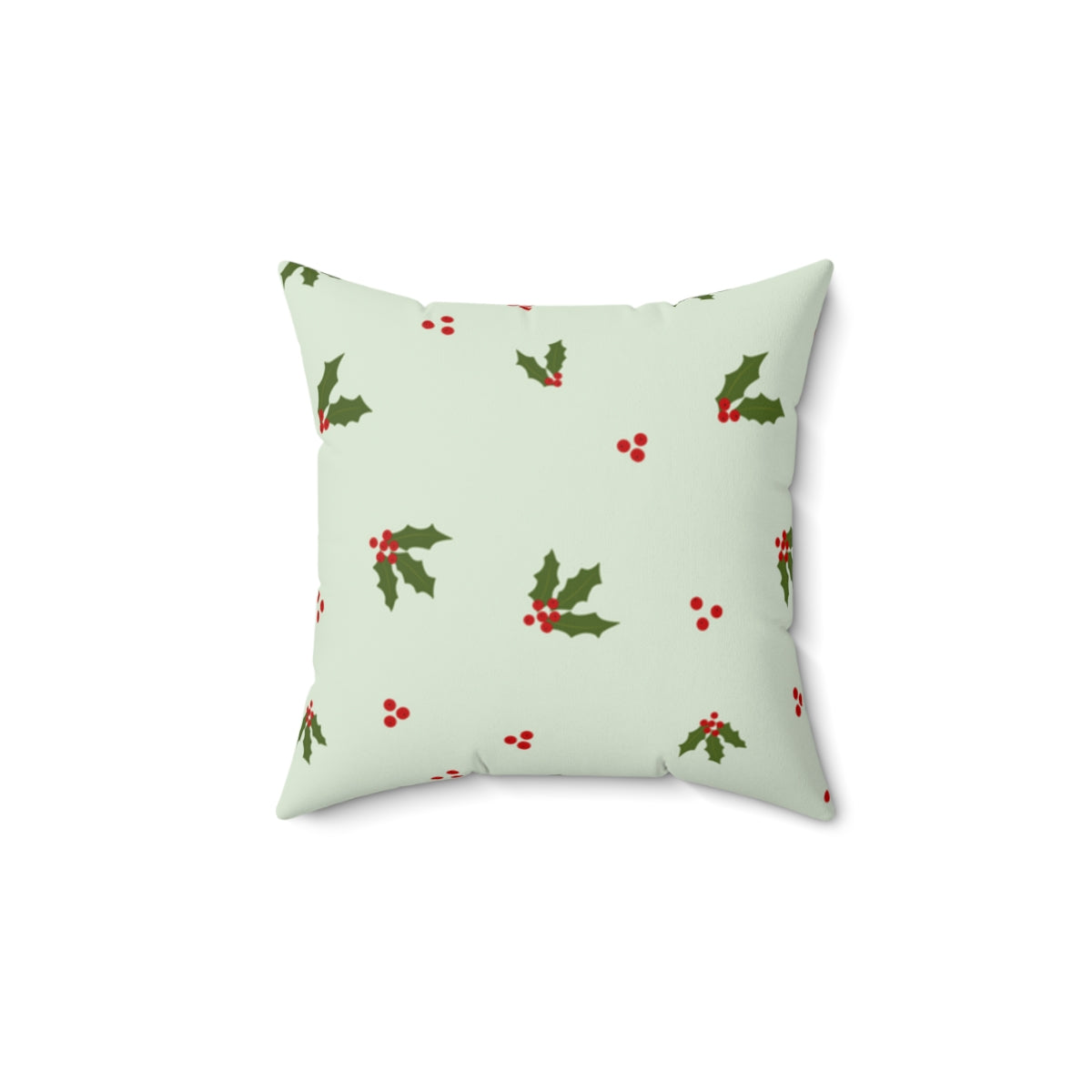 Green Polyester Square Holiday Pillowcase - Holly