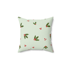 Green Polyester Square Holiday Pillowcase - Holly