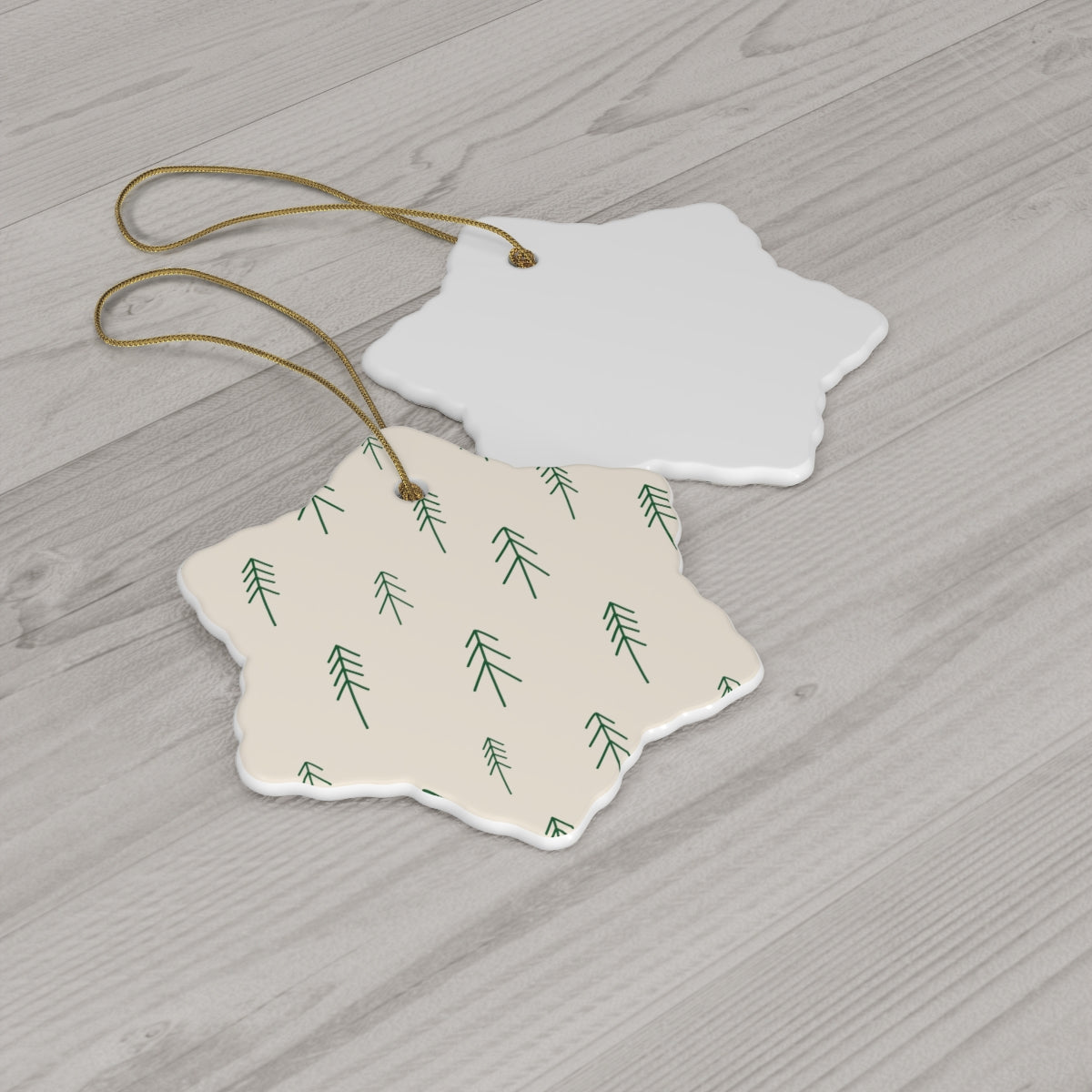 Beige Ceramic Holiday Ornament - Evergreens
