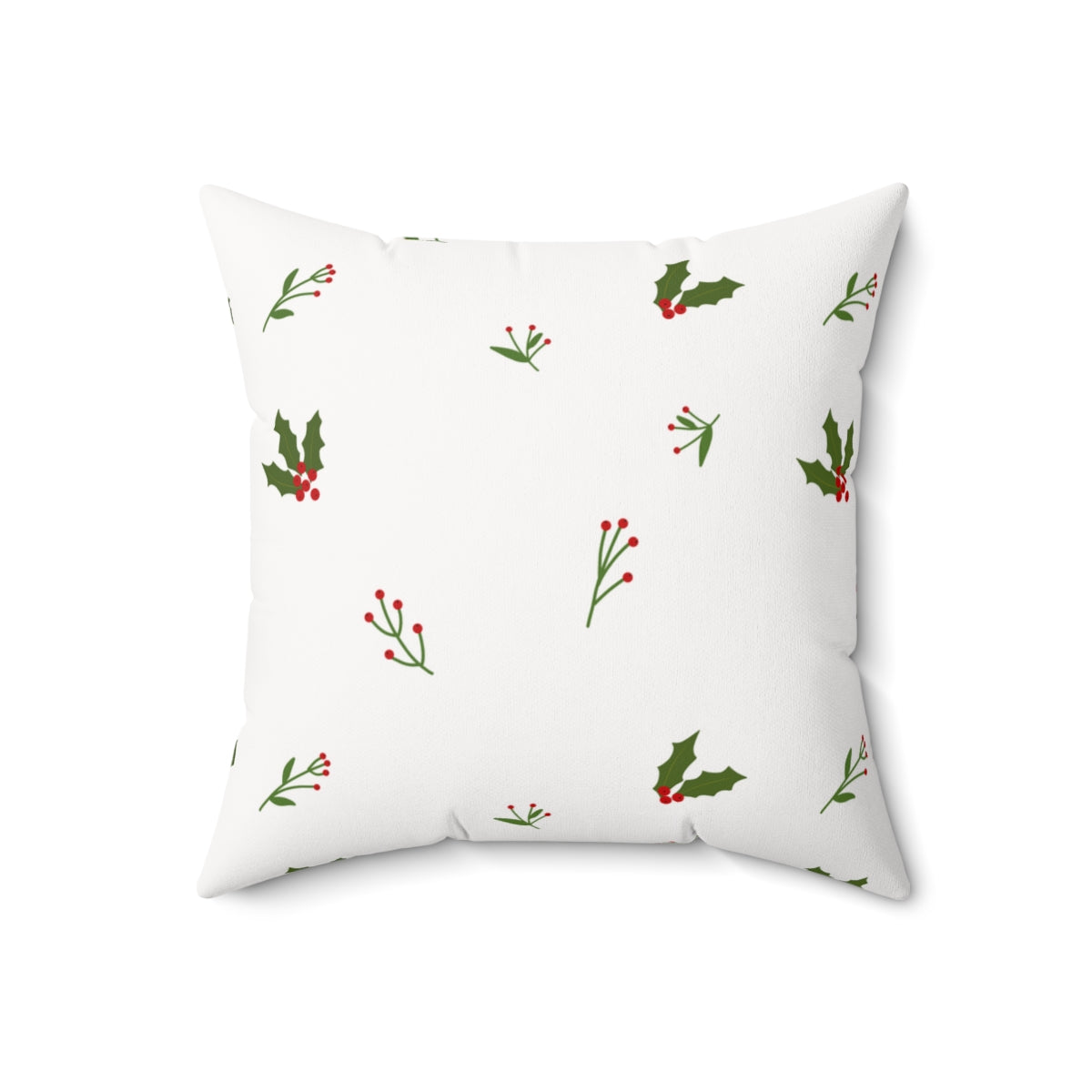 White Polyester Square Holiday Pillowcase - Holly