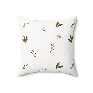 White Polyester Square Holiday Pillowcase - Holly