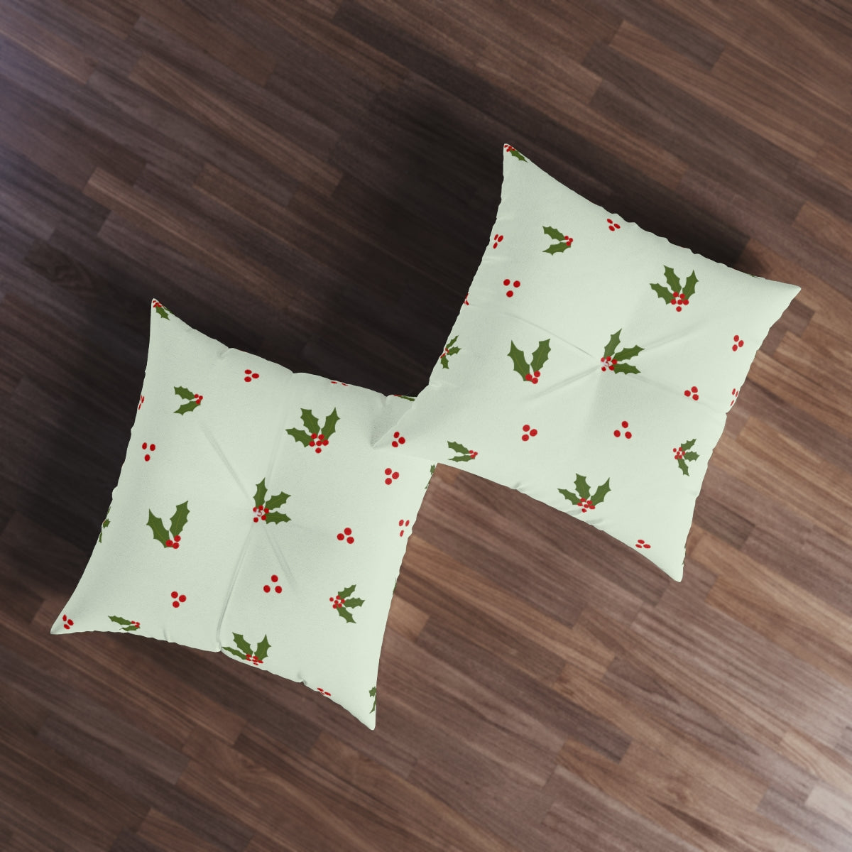 Green Square Tufted Holiday Floor Pillow - Holly