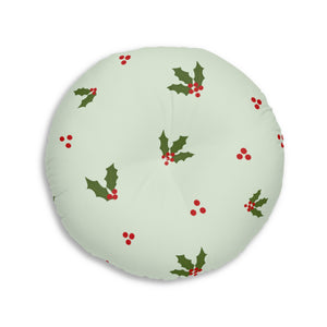 Green Round Tufted Holiday Floor Pillow - Holly