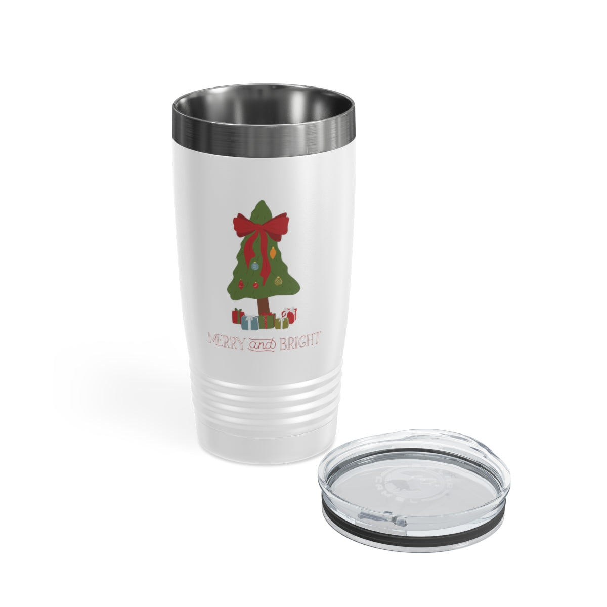 20oz White Ringneck Holiday Tumbler - Merry &amp; Bright
