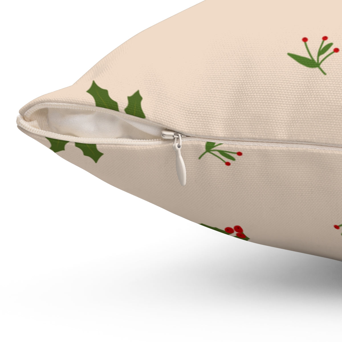 Beige Polyester Square Holiday Pillowcase - Holly