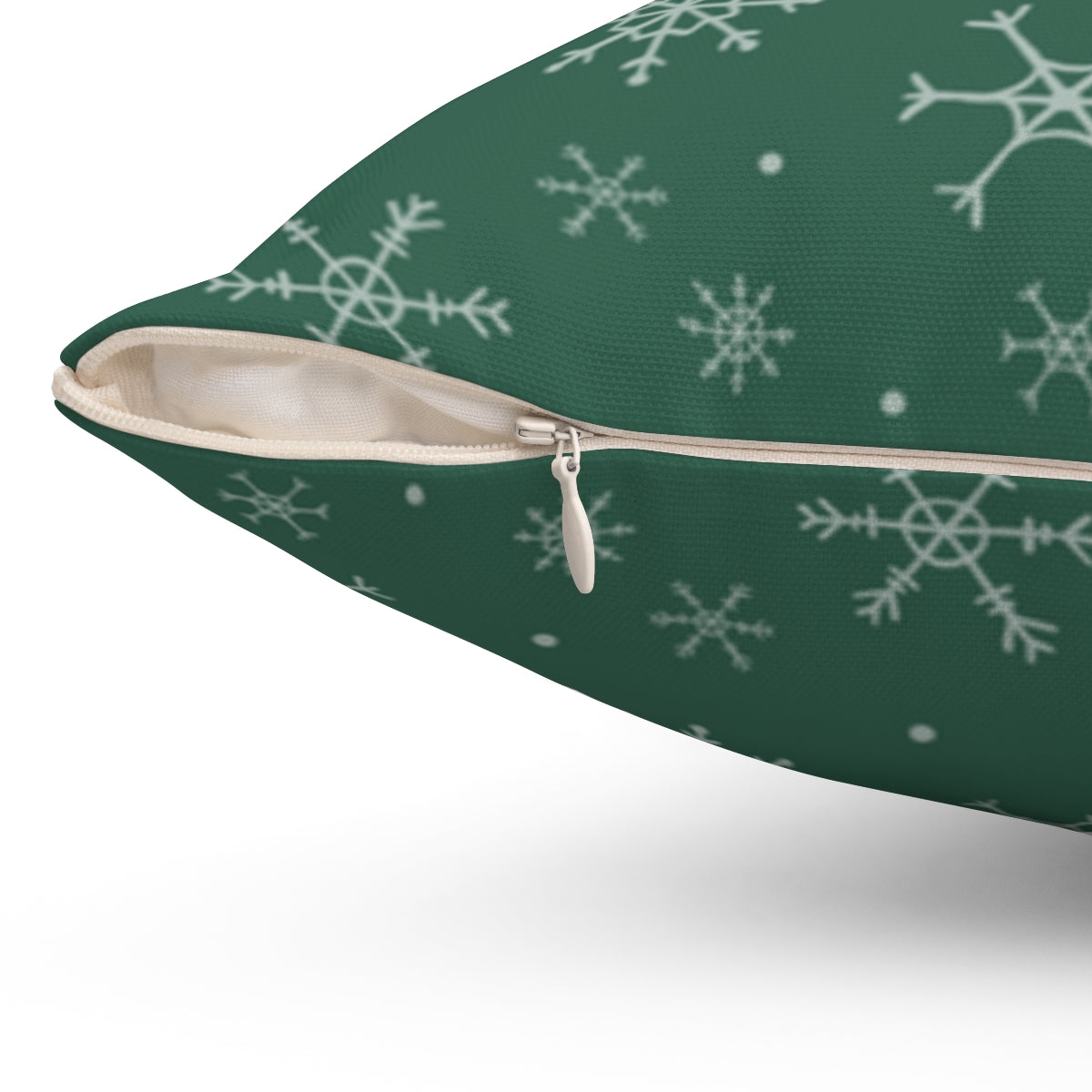 Green Polyester Square Holiday Pillowcase - Snowflakes