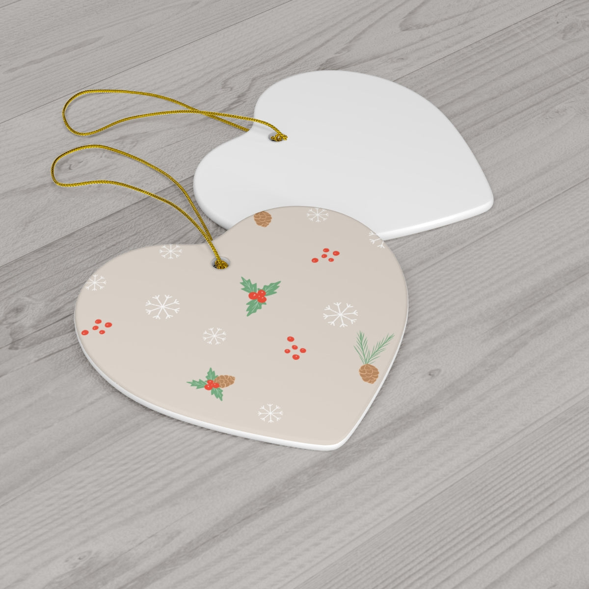 Ceramic Holiday Ornament - Pinecones & Holly