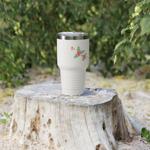 30oz White Ringneck Holiday Tumbler - Pinecones & Holly