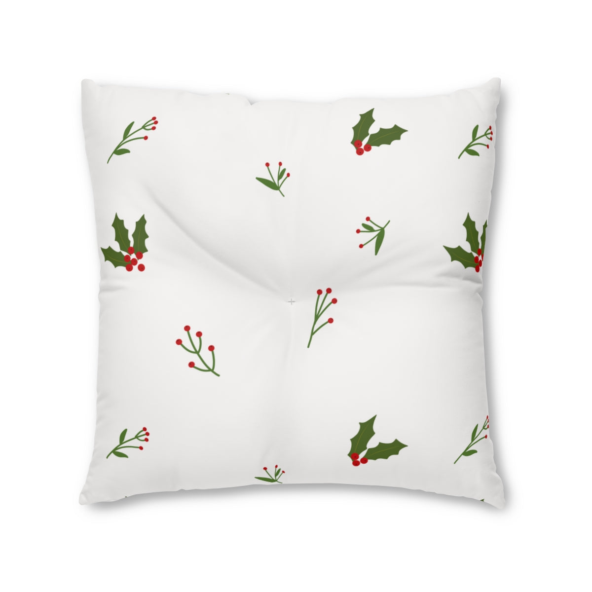 White Square Tufted Holiday Floor Pillow - Holly