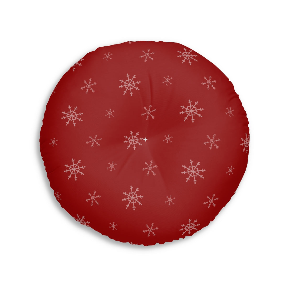 Red Round Tufted Holiday Floor Pillow - Snowflakes