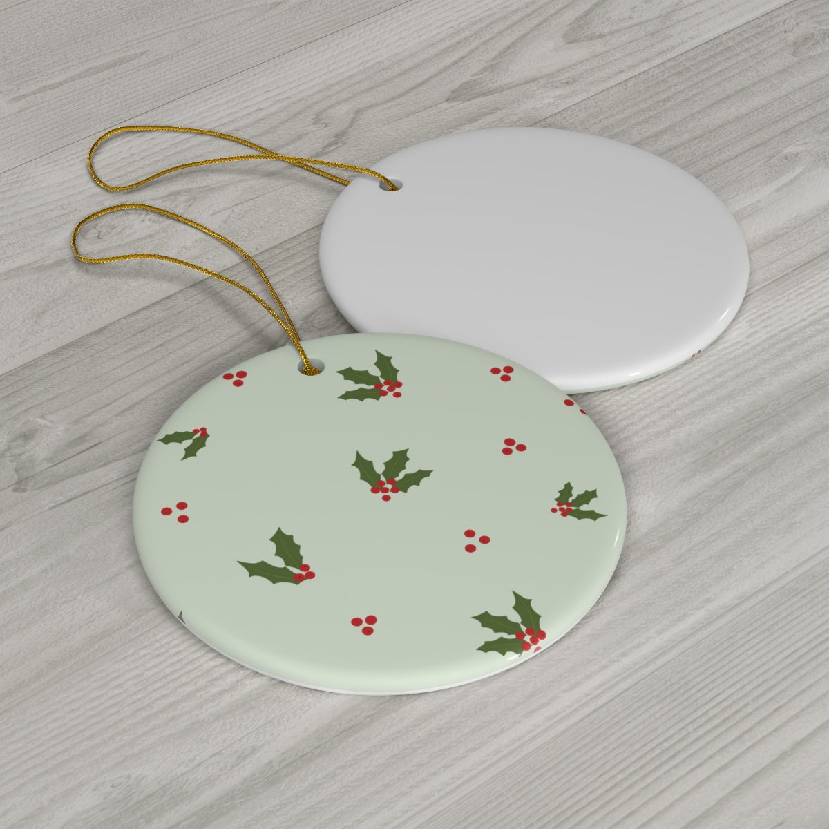 Green Ceramic Holiday Ornament - Holly