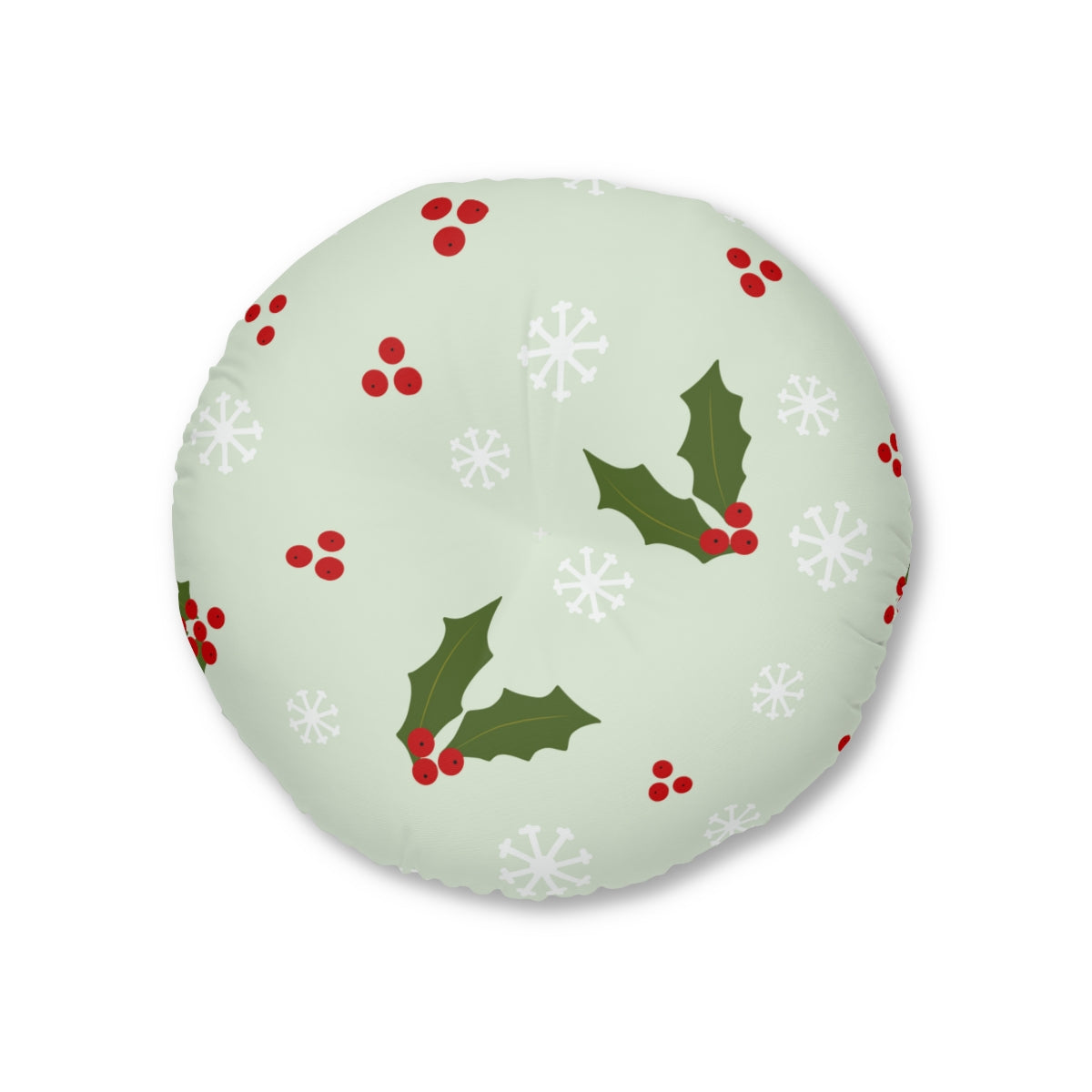 Round Tufted Holiday Floor Pillow - Holly &amp; Snowflakes