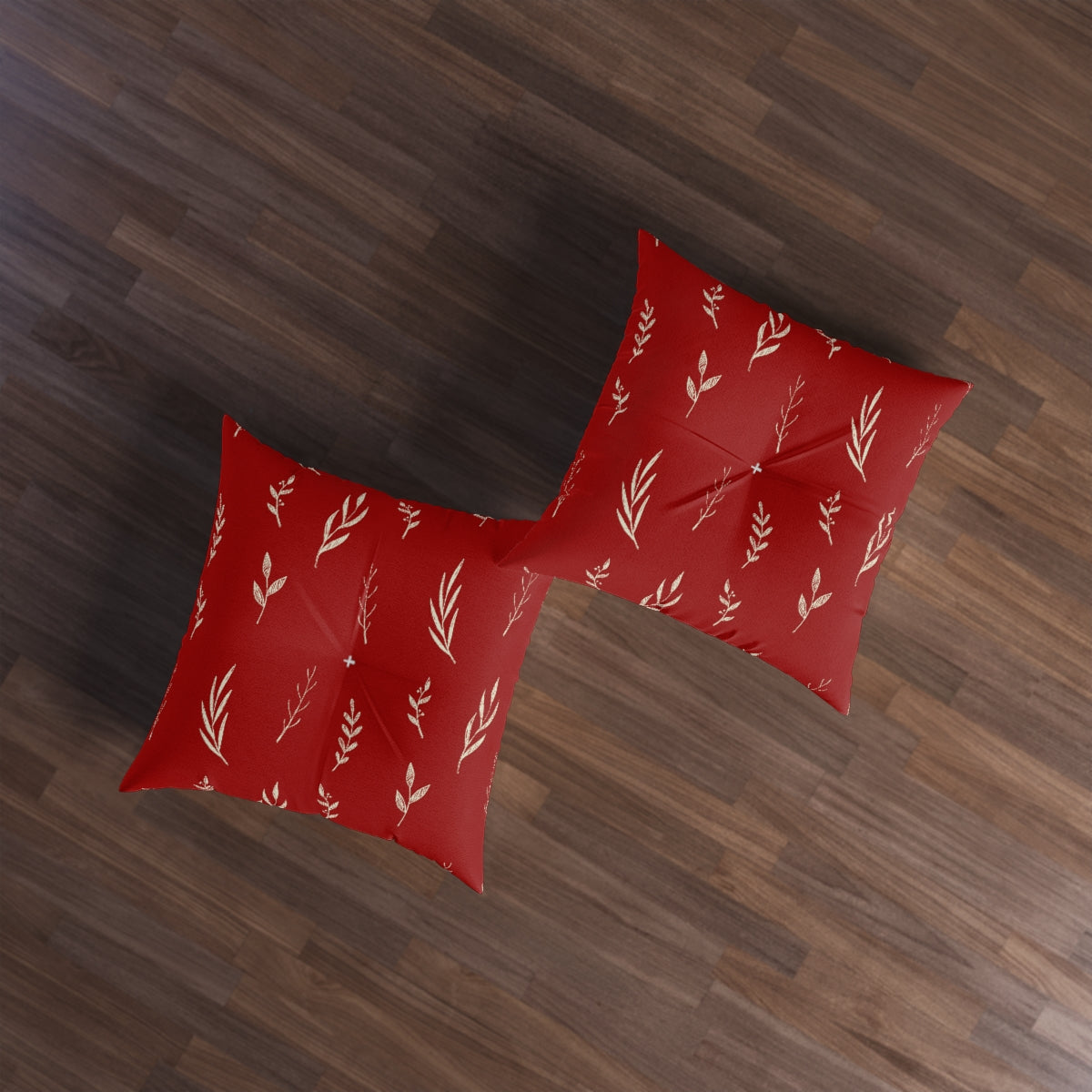 Red Square Tufted Holiday Floor Pillow - White Garland