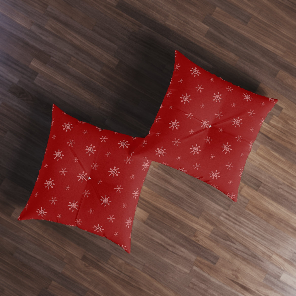 Red Square Tufted Holiday Floor Pillow - Snowflakes