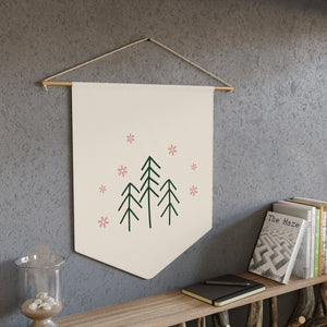 Holiday Pennant - Evergreen Trees & Red Snowflakes