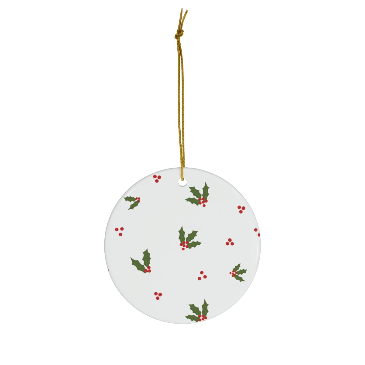 White Ceramic Holiday Ornament - Holly