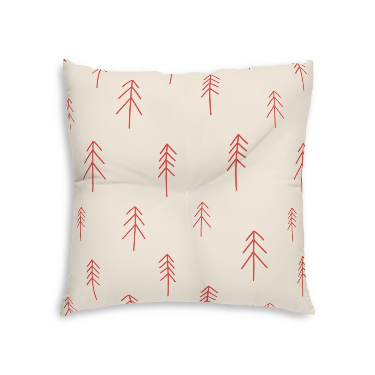 Square Tufted Holiday Floor Pillow - Red Evergreen