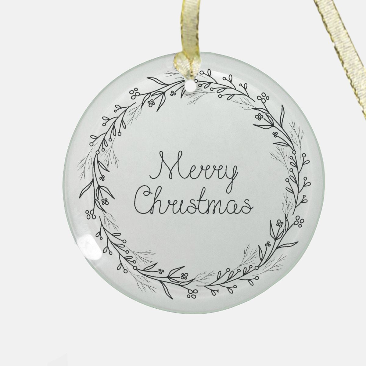 Round Clear Glass Holiday Ornament - Black Wreath