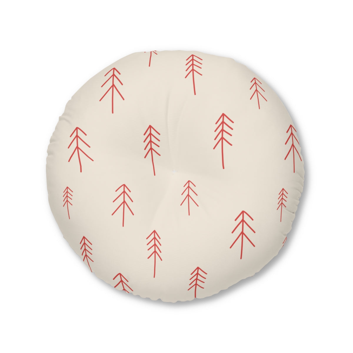 Round Tufted Holiday Floor Pillow - Red Evergreen