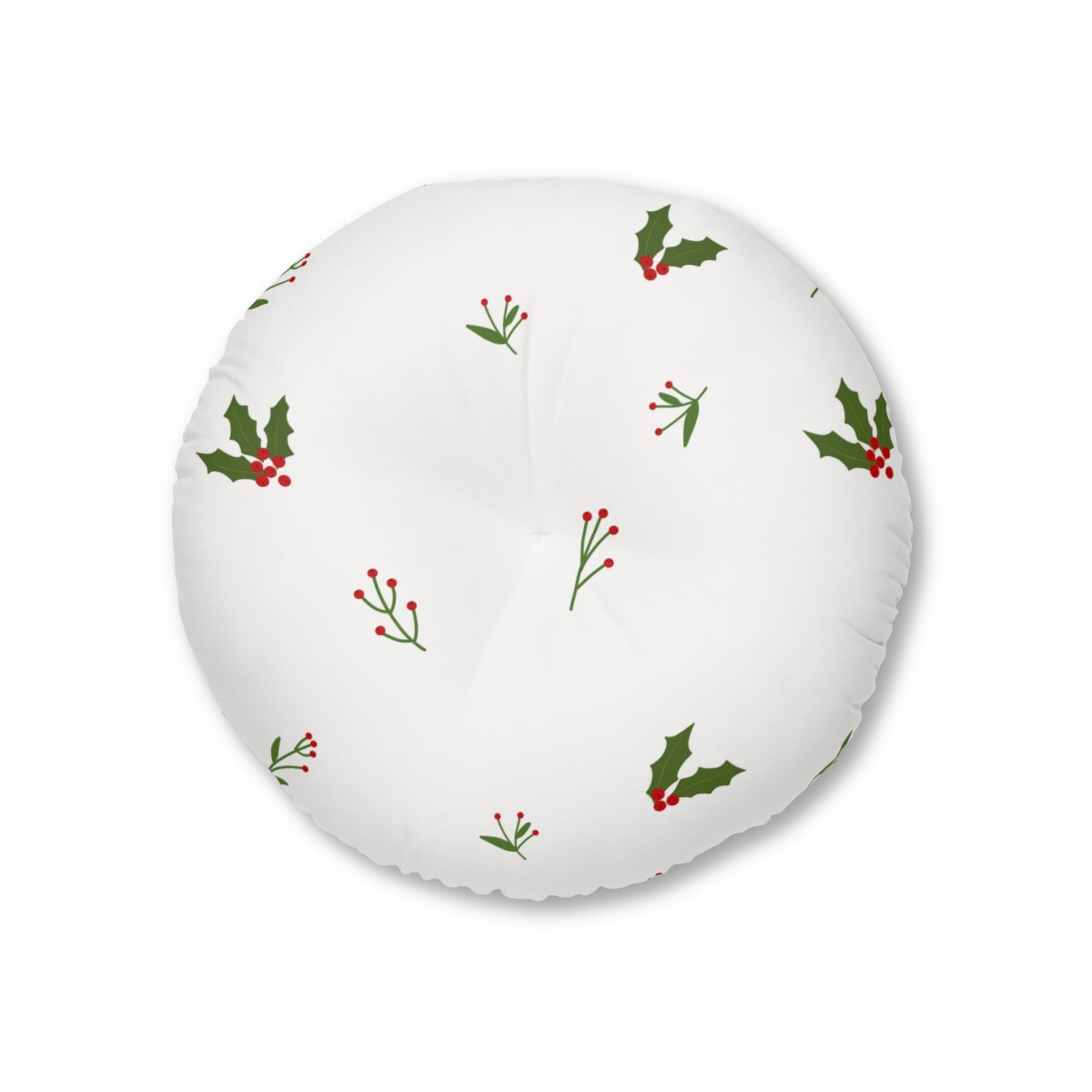 White Round Tufted Holiday Floor Pillow - Holly