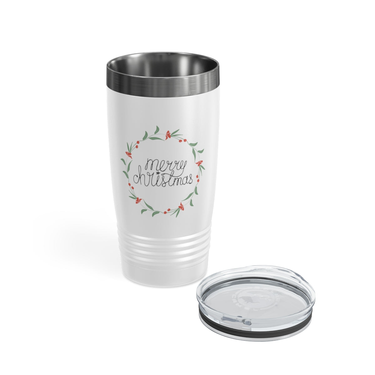 20oz White Ringneck Holiday Tumbler - Colorful Wreath